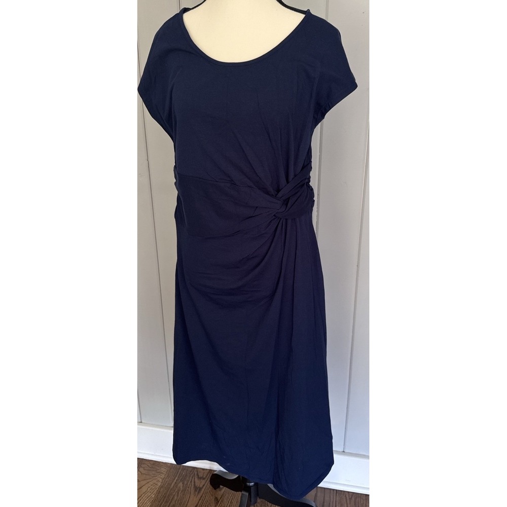 Lands End Navy Knit Dress Twist Front Short Sleeve Size Medium Tall 10-12 Travel